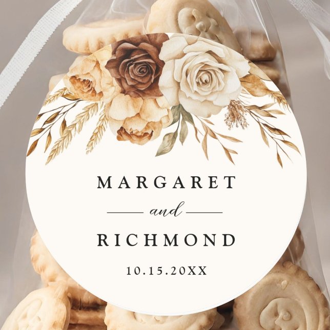 Adesivo Redondo Boho Terracotta Rustic Floral Wedding (Criador carregado)