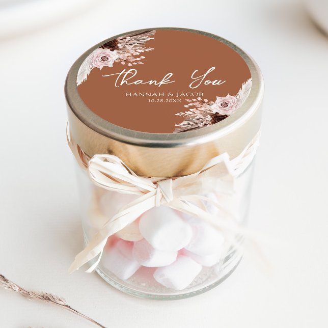 Adesivo Redondo Boho Terracotta Wedding Favor Obrigado (Criador carregado)