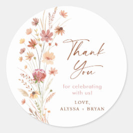 Adesivo Redondo Boho Terracotta Wildflower Chá de fraldas