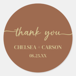 Adesivo Redondo Boho Trendy Script Weding Obrigado Stickers