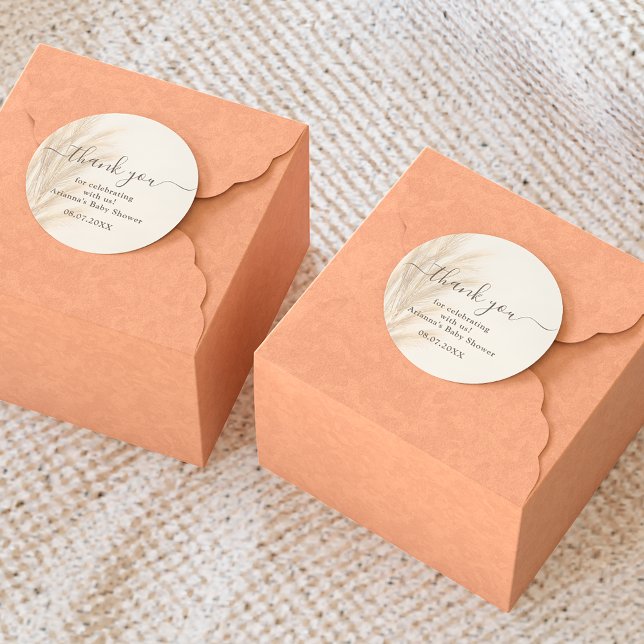 Adesivo Redondo Boho verão capim dos pampas aquarela Obrigada bebê (Criador carregado)