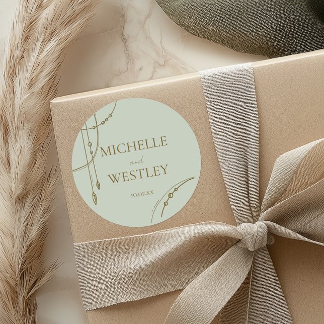 Adesivo Redondo Boho Verde Luz Violado Casamento De Beade (Criador carregado)