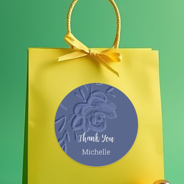 Adesivo Redondo Boho Vintage Flores Azuis Artísticas (Criador carregado)