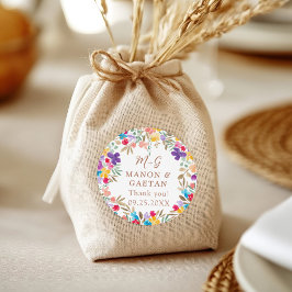 Adesivo Redondo Boho Watercolor Floral Weding Favorável