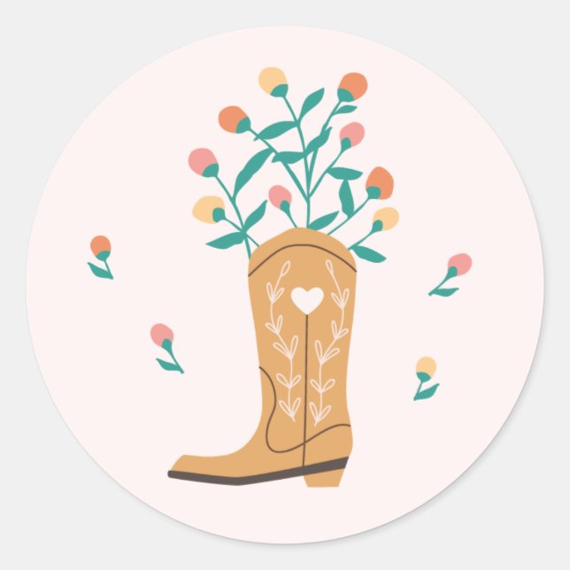 Adesivo Redondo Boho Western Boot e Wildflower Sticker (Frente)