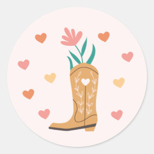 Adesivo Redondo Boho Western Boot & Hearts Sticker