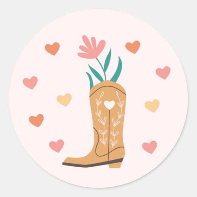 Adesivo Redondo Boho Western Boot & Hearts Sticker (Frente)