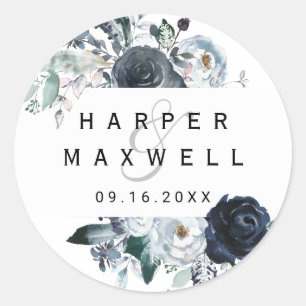 Adesivo Redondo Boho White Marinho Peony Watercolor Casamento