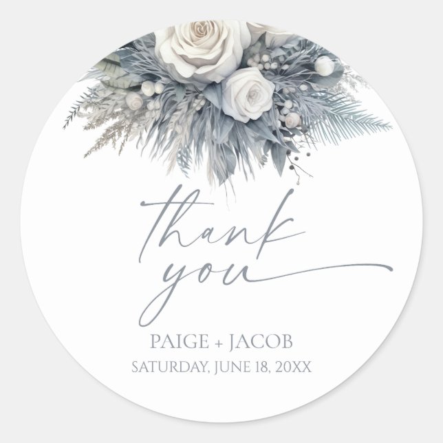 Adesivo Redondo Boho White Rose Floral Flower Garden Casamento (Frente)