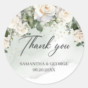 Adesivo Redondo Boho White Roses Floral Garden verde