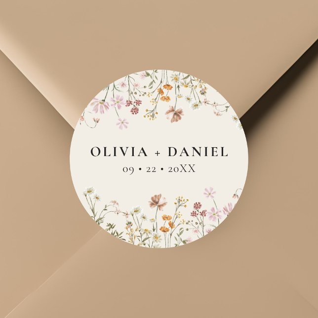 Adesivo Redondo Boho Wildflower Beige Garden Casamento (Criador carregado)