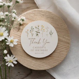 Adesivo Redondo Boho Wildflower Birthday Obrigado