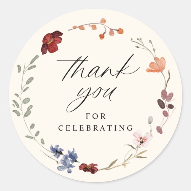 Adesivo Redondo Boho Wildflower Chá de fraldas (Frente)