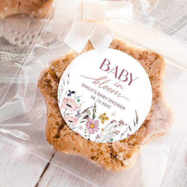 Adesivo Redondo Boho Wildflower Chá de fraldas (Criador carregado)