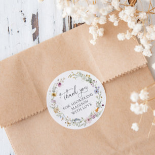 Adesivo Redondo Boho Wildflower Chá de fraldas Favor