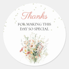 Adesivo Redondo Boho Wildflower Chá de fraldas Obrigado