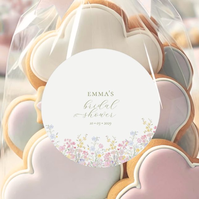 Adesivo Redondo Boho Wildflower Elegant Bridal Shower  (Criador carregado)