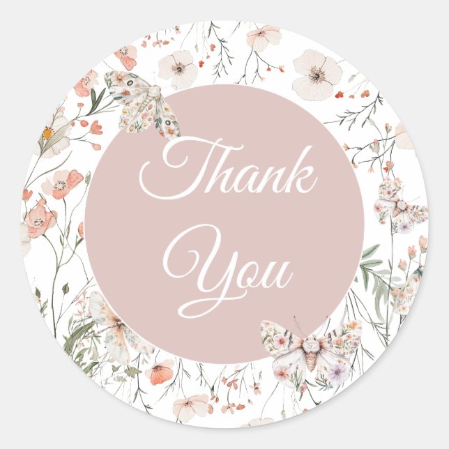 Adesivo Redondo Boho Wildflower Floral Baby Birthday (Frente)