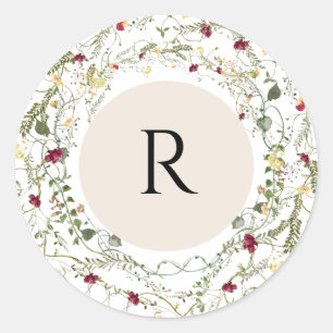 Adesivo Redondo Boho Wildflower Monograma Round Seal