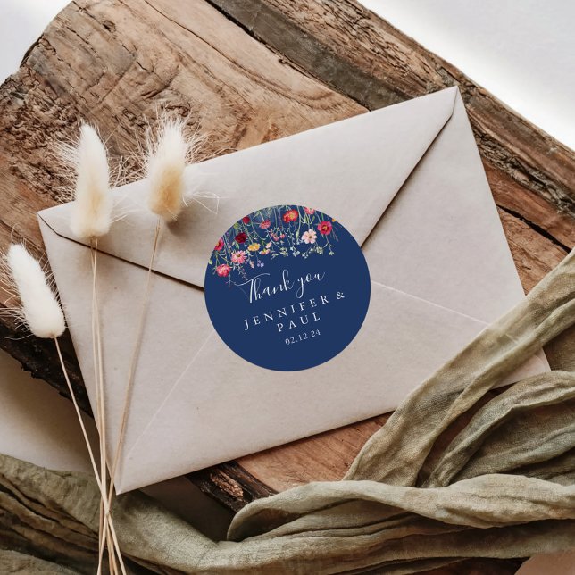Adesivo Redondo Boho Wildflower Obrigado Favor De Casamento (Criador carregado)