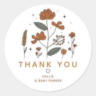 Adesivo Redondo Boho Wildflower Obrigado Sticker
