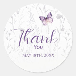 Adesivo Redondo Boho Wildflower Purple Butterfly Chá de fraldas