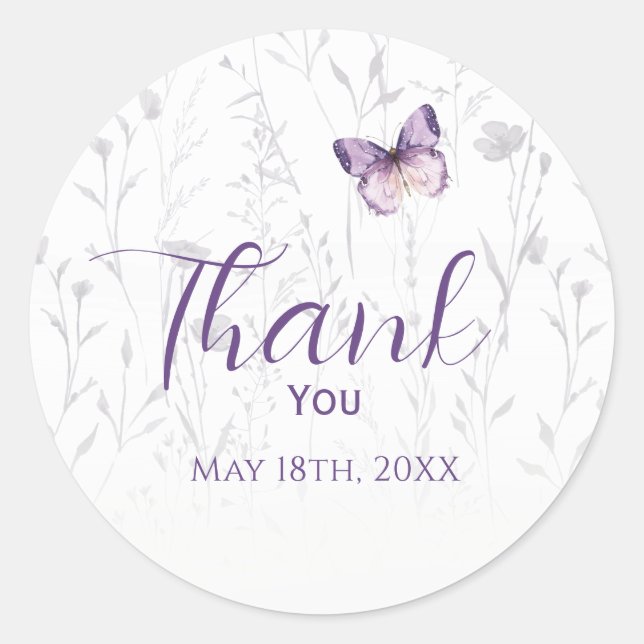 Adesivo Redondo Boho Wildflower Purple Butterfly Chá de fraldas (Frente)
