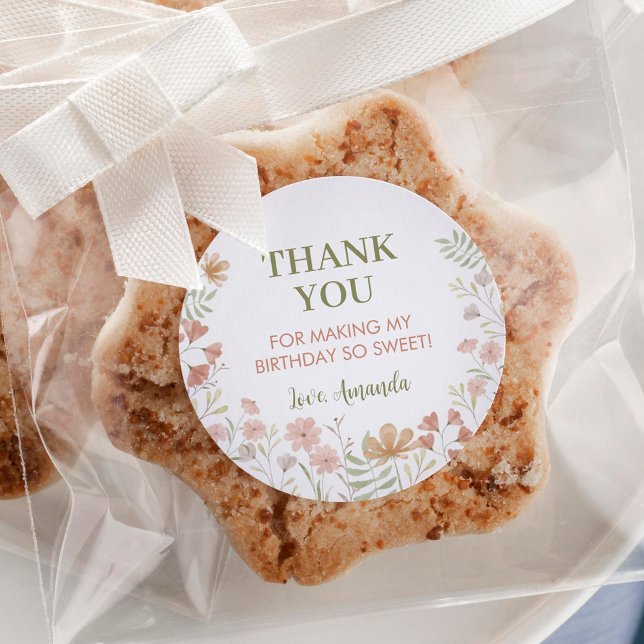 Adesivo Redondo Boho Wildflower Sticker Favor Labels Aniversário (Criador carregado)