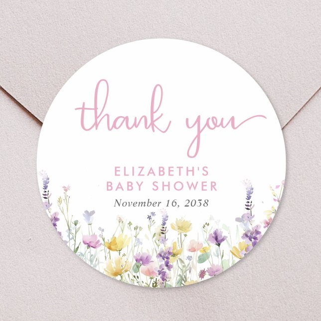 Adesivo Redondo Boho Wildflower Watercolor Baby Shower Thank You (Boho Wildflower Watercolor Baby Shower Classic Round Sticker)