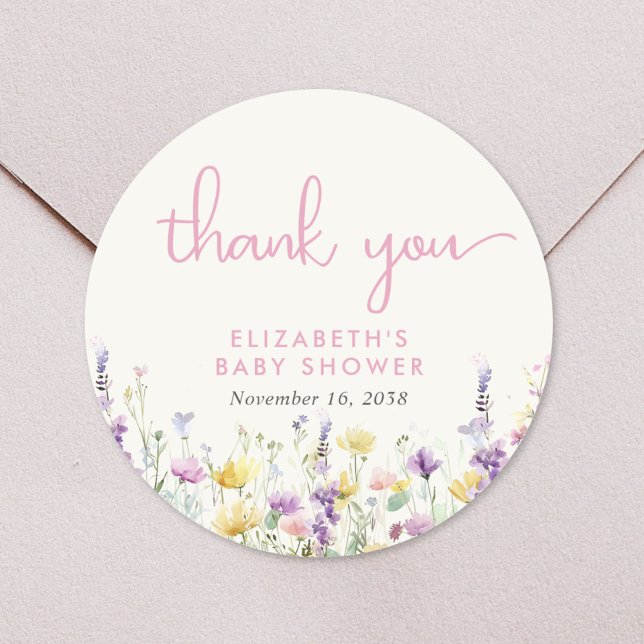 Adesivo Redondo Boho Wildflower Watercolor Baby Shower Thank You (Boho Wildflower Watercolor Baby Shower Thank You Classic Round Sticker)