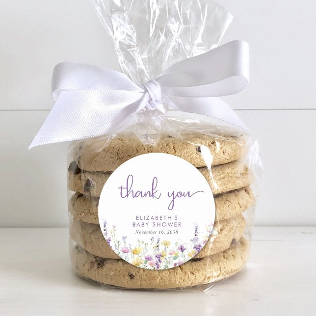 Adesivo Redondo Boho Wildflower Watercolor Chá de fraldas Obrigado (Criador carregado)