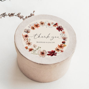 Adesivo Redondo Boho Wildflower Wedding Obrigado Favor