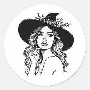 Adesivo Redondo Boho Witch Line Art Spooky Season Halloween