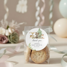 Adesivo Redondo Boho Woodland Animal Obrigado Chá de fraldas