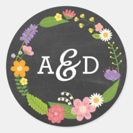 Adesivo Redondo Boho Woodland Wreath no Casamento Chalkboard