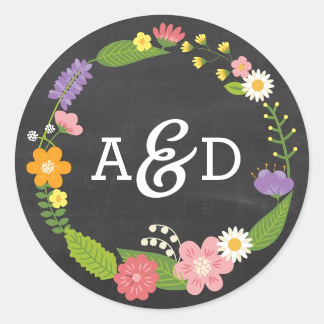 Adesivo Redondo Boho Woodland Wreath no Casamento Chalkboard (Frente)