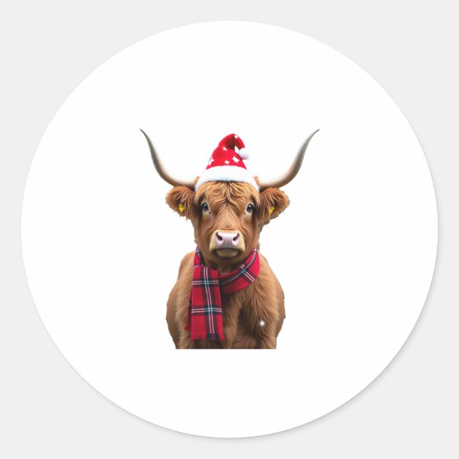 Adesivo Redondo Boho Xmas Christmas Highland Cow T-Shirt (4) (Frente)