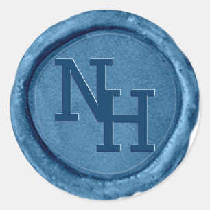 Adesivo Redondo Boia Azul Médio Monograma Iniciais Casamento