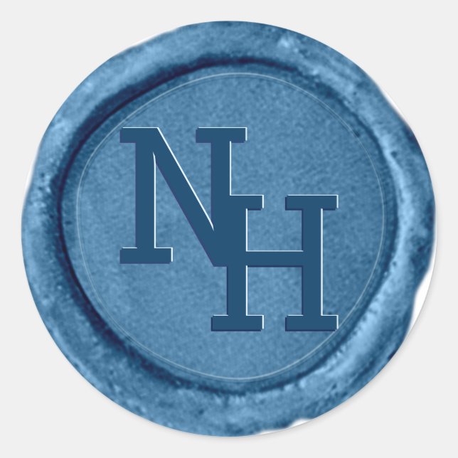 Adesivo Redondo Boia Azul Médio Monograma Iniciais Casamento (Frente)