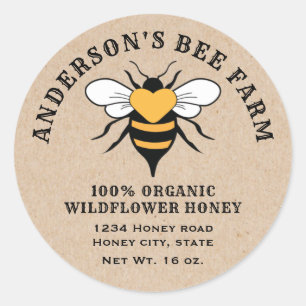 Adesivo Redondo Boião de mel do logótipo da abelha Kraft vintage