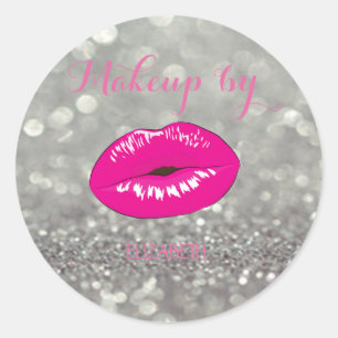 Adesivo Redondo Bokeh feminino, Glittery moderno elegante, lábios