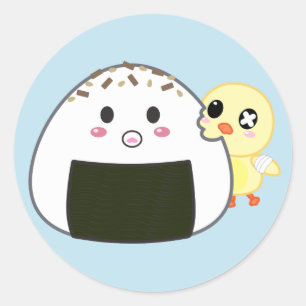 Adesivo Redondo Bola de arroz de Kawaii "Onigiri" com Ejiki o