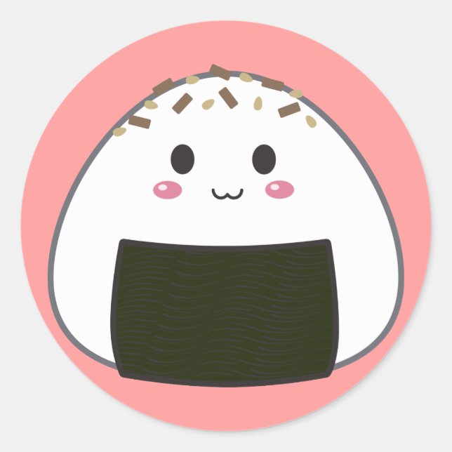 Adesivo Redondo Bola de Arroz "Onigiri" de Kawaii com Toppings (Frente)