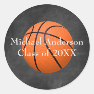 Adesivo Redondo Bola de basquete no quadro - Vinheta para graduaçã