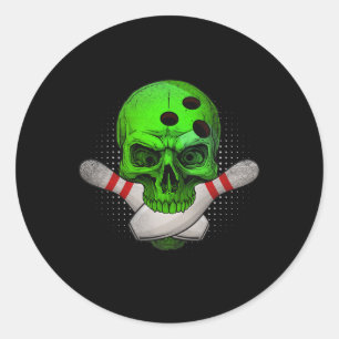 Adesivo Redondo Bola de boliche Da Cabeça Do Esqueleto E Pinos Fel