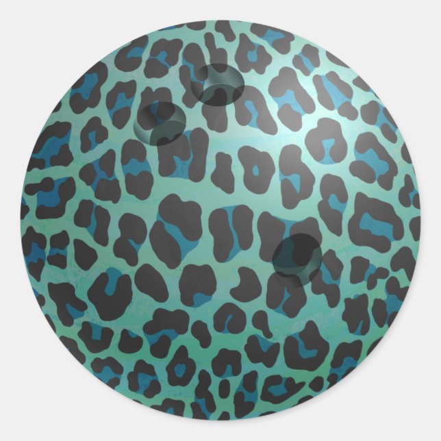 Adesivo Redondo Bola de boliche Leopard Teal (Frente)