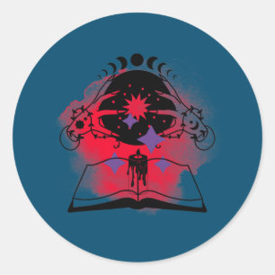 Adesivo Redondo Bola de Cristal e Livro Oculto Divinação Pagã