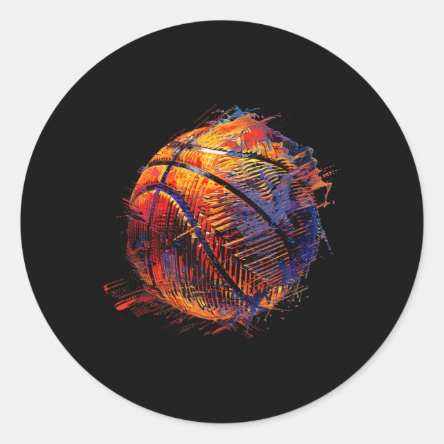 Adesivo Redondo Bola de Desenho de Cabelo de Basquete P (Frente)