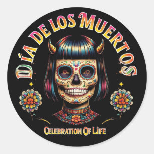 Adesivo Redondo Bola de Dia De Los Muertos Caveira de Açúcar - Per