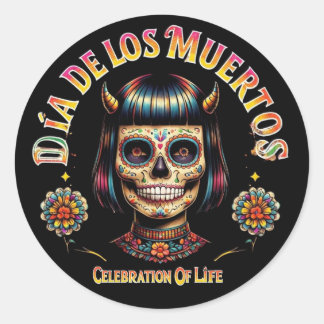 Adesivo Redondo Bola de Dia De Los Muertos Caveira de Açúcar - Per
